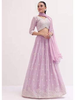 NEEL ART - Lavender Georgette Embellished Semi-Stitched Lehenga Unstiched Choli with Dupatta.