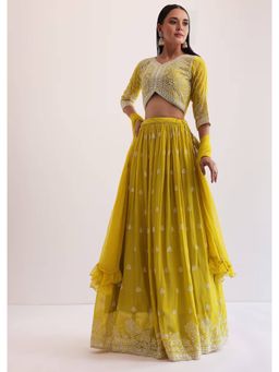 NEEL ART - Yellow Georgette Embellished Semi-Stitched Lehenga Unstiched Choli with Dupatta.