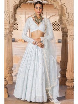 NEEL ART - Iceblue Cotton Blend Embellished Semi-Stitched Lehenga Unstiched Choli with Dupatta.