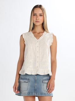 ONLY - Women's Embroidery Regular Fit White Top