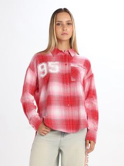 ONLY - Women's Checked Oversized Red Shirt