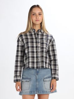 ONLY - Black Women's Checked Regular Fit Shirt