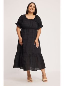Virgio - Self Design Cotton Dress For Women - Black