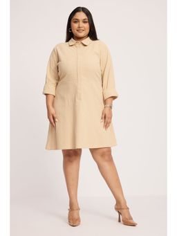 Virgio - Solid Cotton Fit and Flare Dress For Women - Beige