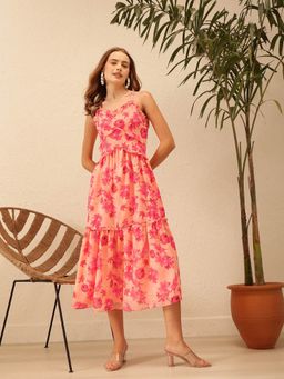 STREET 9 - Peach Floral Printed Ruffle Dress