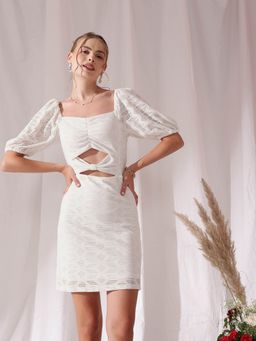 STREET 9 - White Cut-out Schiffli dress