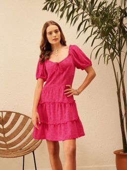STREET 9 - Pink Flared Schiffli dress