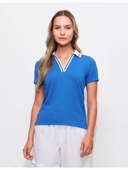 U.S. POLO ASSN. - Blue Textured Regular Fit Polo T-Shirt