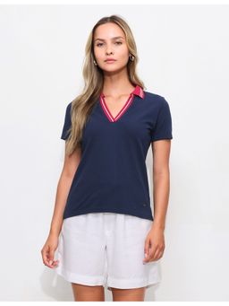 U.S. POLO ASSN. - Navy Blue Solid Regular Fit Polo T-Shirt