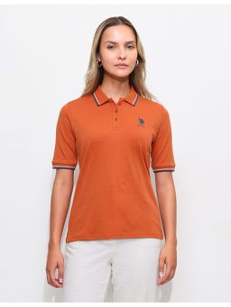 U.S. POLO ASSN. - Orange Solid Regular Fit Polo T-Shirt