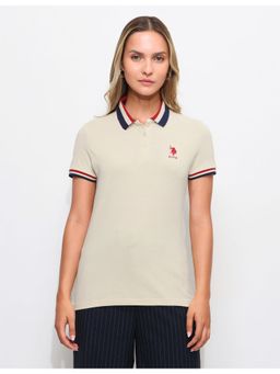 U.S. POLO ASSN. - Off White Striped Collar Polo T-Shirt