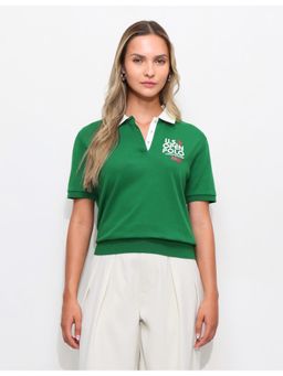 U.S. POLO ASSN. - Green Typography Printed Relaxed Fit Polo T-Shirt