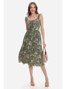 Virgio - Olive Green Ruffel Detail Dress