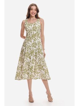 Virgio - Printed Green Sleeveless Midi Casual Dress