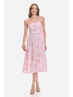 Virgio - Floral Printed Viscose Back Cut Out Midi Dress For Women - Pink