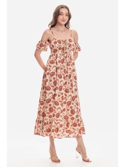 Virgio - Floral Multi-Color Cold Shoulder Flutter Detail Maxi Dress