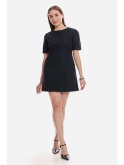 Virgio - Solid Cotton Button Down Mini Black Dress For Women - Black