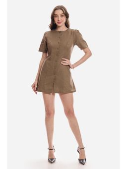 Virgio - Solid Cotton Button Down Mini Dress For Women - Beige