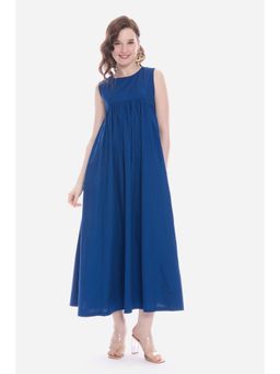 Virgio - Solid Blue Flared Maxi Dress With Pockets Maxi Vacation Dress