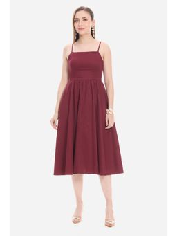 Virgio - Solid Maroon Strappy Fit and Flare Midi Party Dress