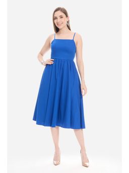Virgio - Solid Blue Strappy Fit and Flare Midi Dress