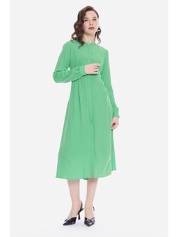 Virgio - Solid Green Pintuck Midi Dress