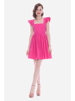 Virgio - Solid Pink Back Bow Tie-Up Peplum Mini Dress