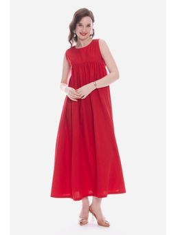 Virgio - Solid Red Flared Maxi Dress With Pockets Maxi Vacation Dress