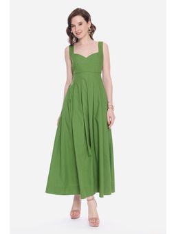 Virgio - Solid Olive Sweetheart Neckline Dress With Pleats