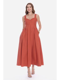 Virgio - Solid Rust Sweetheart Neckline With Pleated Maxi Dress