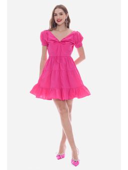 Virgio - Solid Pink Sweetheart Neckline Tiered Mini Dress