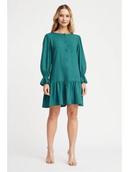 Virgio - Solid Teal Relaxed Tiered Mini Dress