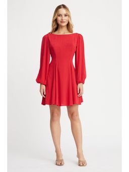 Virgio - Solid Red Godet Mini Dress