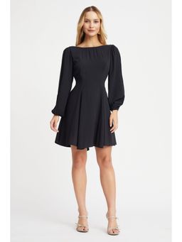 Virgio - Solid Black Godet Mini Dress