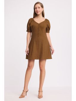 Virgio - Solid Brown Princess Panel Mini Dres