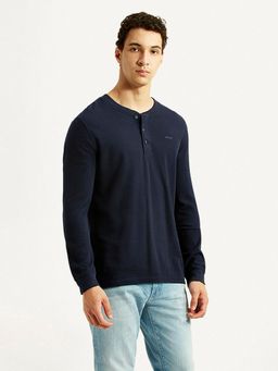 Levi's - Mens Solid Navy blue Henley Neck T-shirt