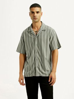Levi's - Mens Striped Olive Relaxed Fit Camp Casual Shirt