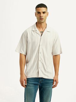 Levi's - Mens Striped Light-Grey Relaxed Fit Camp Casual Shirt