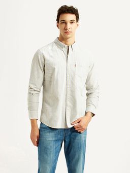 Levi's - Mens Striped Light-Grey Slim Fit casual Shirt