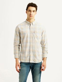 Levi's - Mens Checkered Beige Slim Fit Casual Shirt