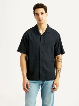 Levi's - Mens Textured Black Relaxed Fit Camp Casual Shirt