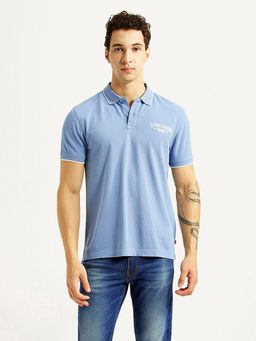 Levi's - Mens Graphic Print Light-Blue Slim Fit Polo T-shirt