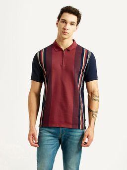 Levi's - Mens Striped Maroon Slim Fit Polo T-shirt