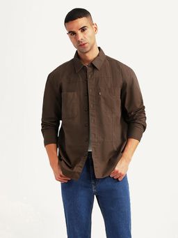 Levi's - Mens Solid Brown Relaxed Fit Casual Shirt