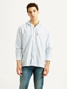 Levi's - Mens Pin Striped Light-Blue Relaxed Fit Casual Shirt
