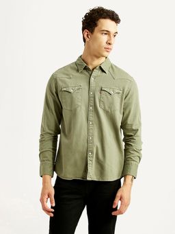 Levi's - Mens Solid Olive Slim Fit Casual Shirt