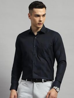 Monte Carlo - Mens Black Collared Neck Full Sleeve Formal Shirt