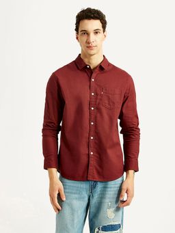 Levi's - Mens Solid Maroon Slim Fit Casual Shirt