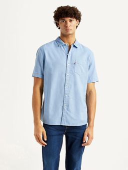 Levi's - Mens Solid Light-Blue Slim Fit Casual Shirt