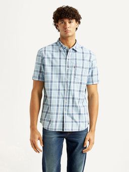 Levi's - Mens Checkered Light-Blue Slim Fit Casual Shirt